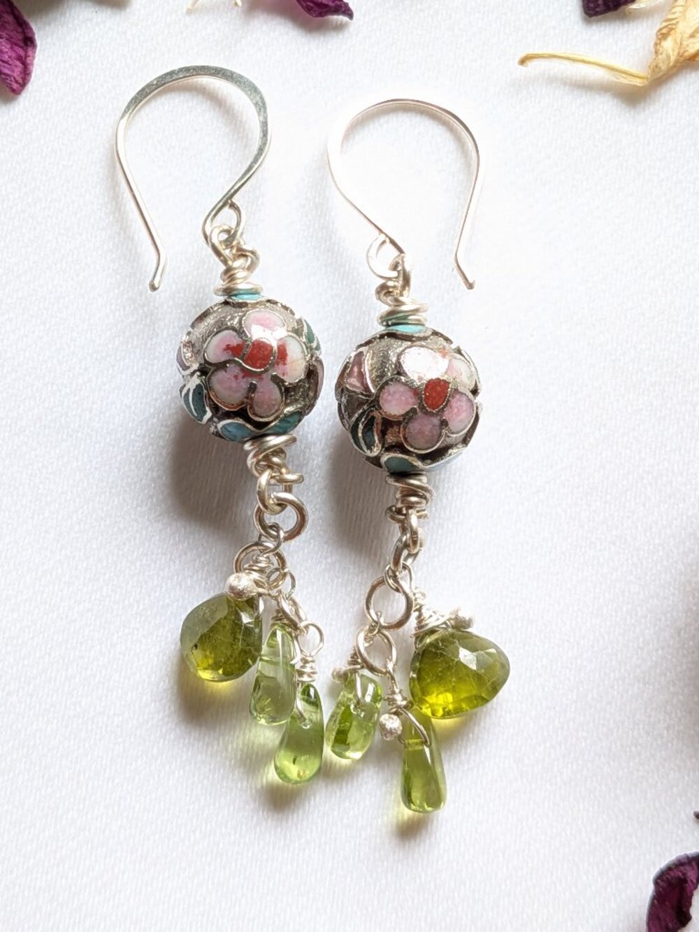 Vintage Cloissone Earrings Artisan Sterling Silver with Peridot